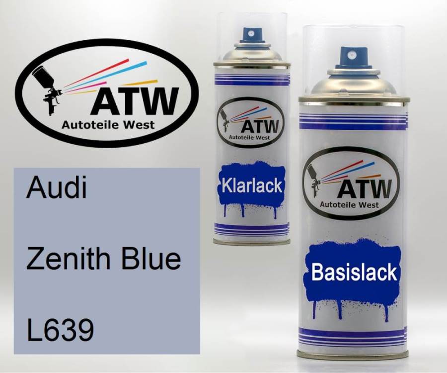 Audi, Zenith Blue, L639: 400ml Sprühdose + 400ml Klarlack - Set, von ATW Autoteile West.